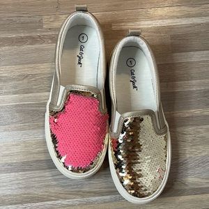 Gold sequin slip on shoes girls size 1
